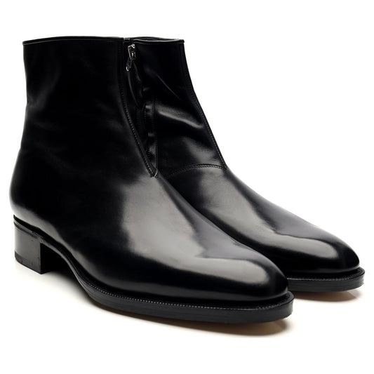 100% Hand Crafted Black Leather Zip Up Boots