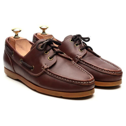100% Hand Crafted Dark Brown Leather Boat Shoes