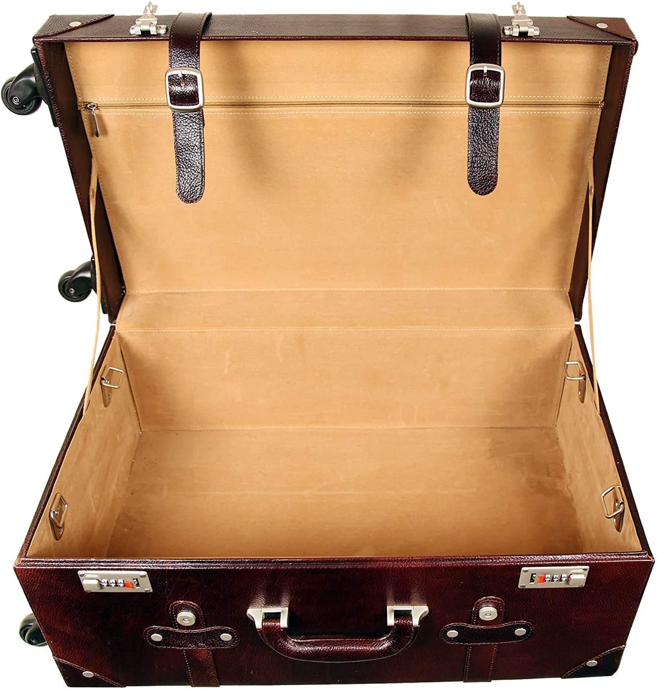 Louis Denis Leather Vintage Suitcase Retro Leather Trunk Rolling Lightweight Luggage