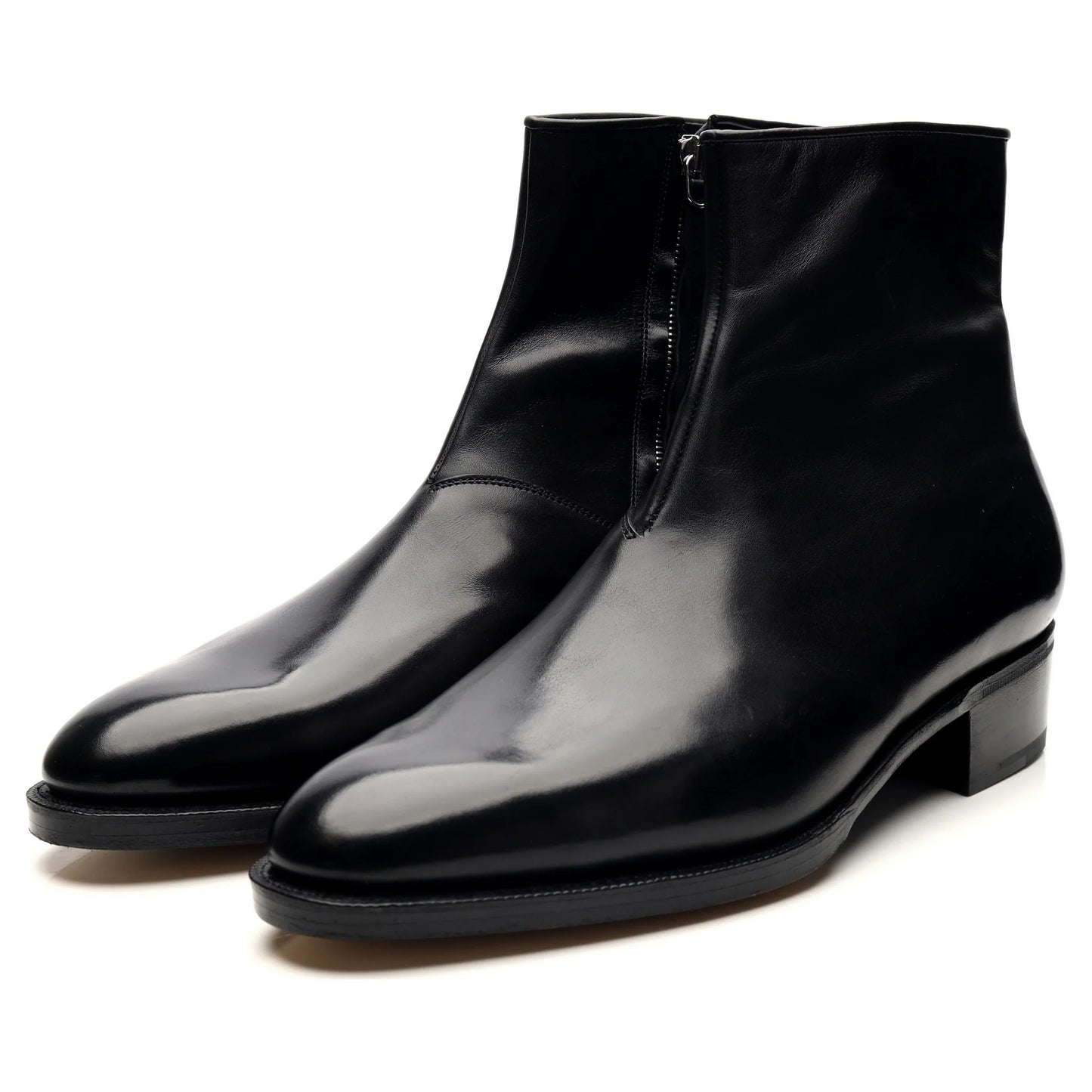 100% Hand Crafted Black Leather Zip Up Boots