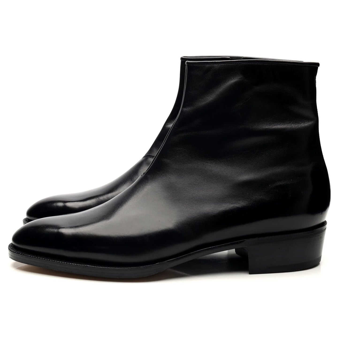 100% Hand Crafted Black Leather Zip Up Boots