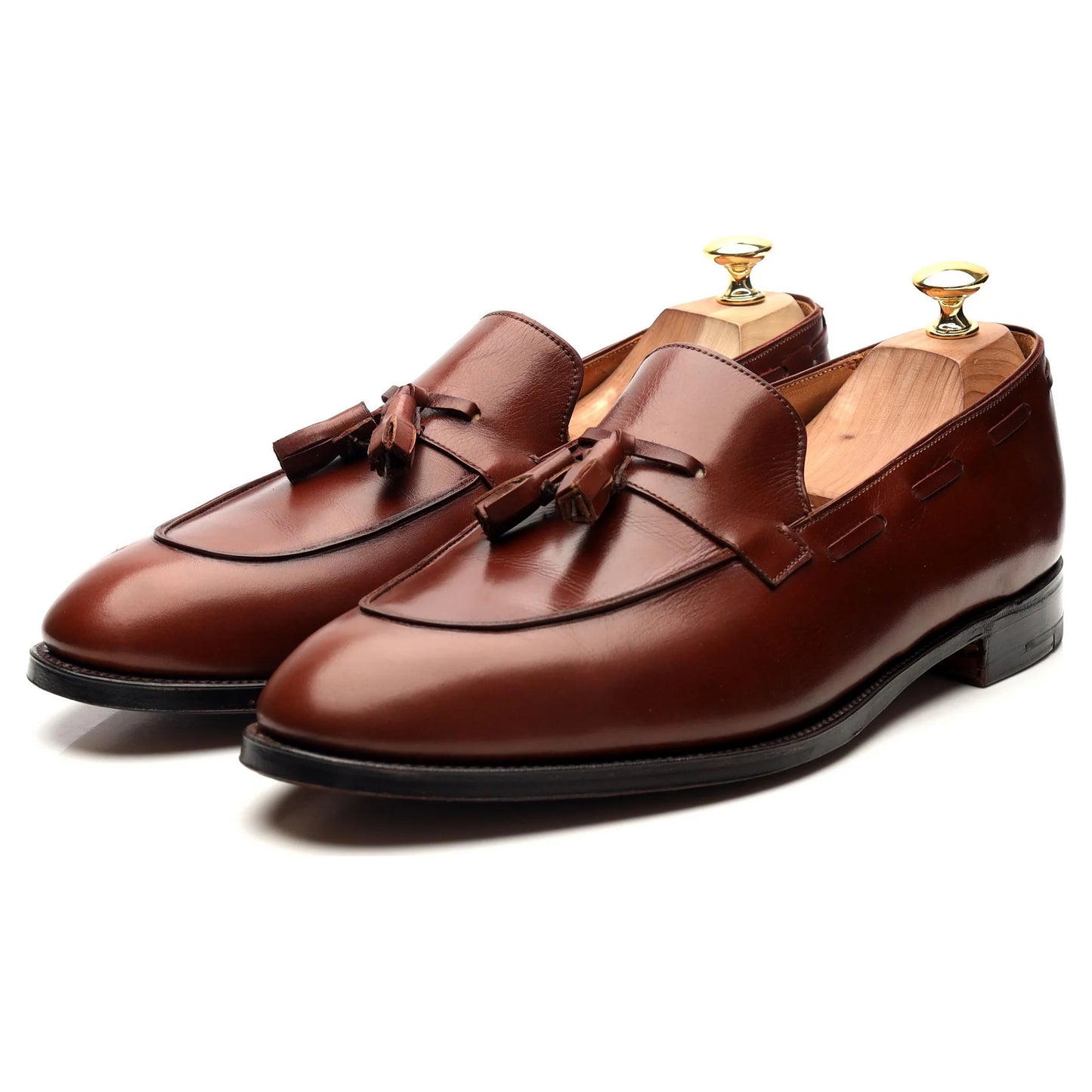 100% Hand Crafted Tan Brown Leather Tassel Loafers