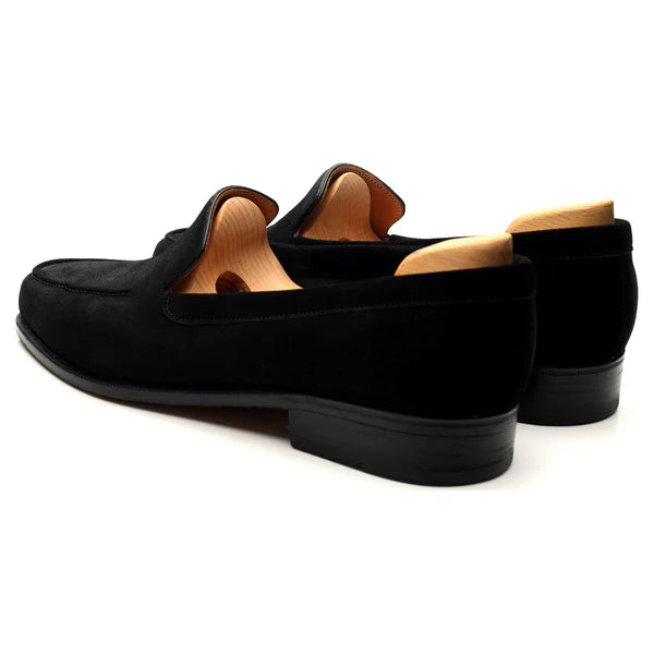 100% Hand Crafted Black Suede Slip On Loafers