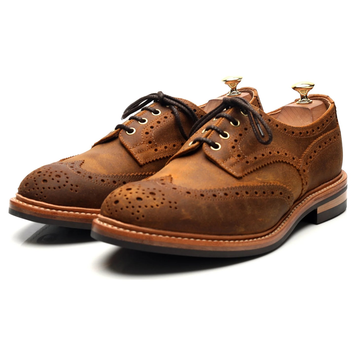 100% Hand Crafted Brown Waxed Suede Derby Brogues