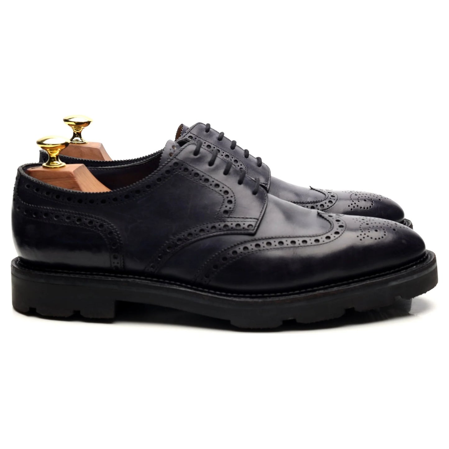 100% Hand Crafted Navy Blue Leather Derby Brogues