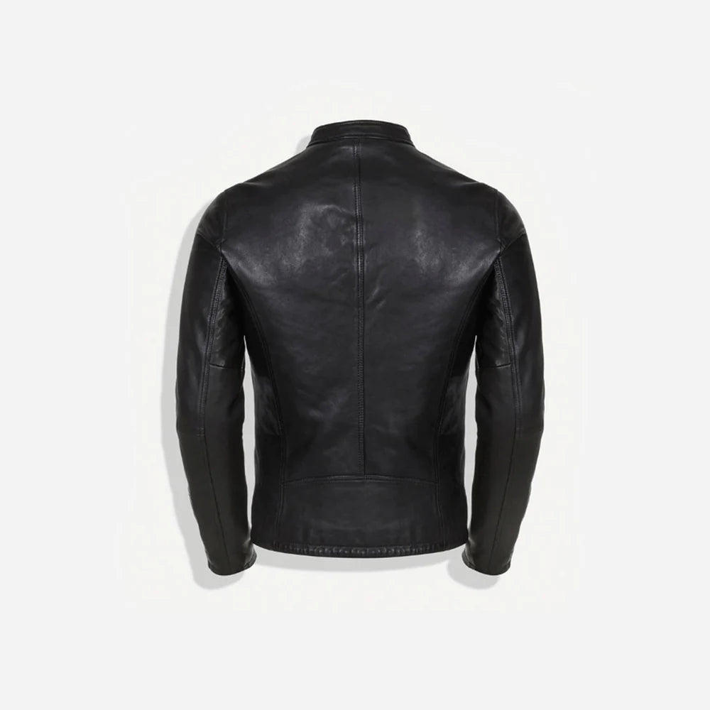 Louis Denis Genuine Black Leather Biker Jacket For Men