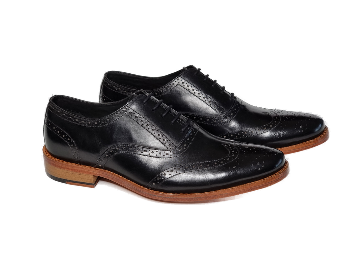 100% Hand Crafted Black Oxford shoes. Stylish wingtip brogue