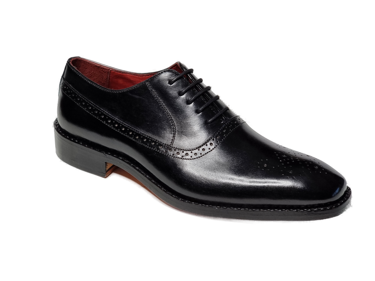 100% Hand Crafted Black shiny brogue detailing Oxford shoes