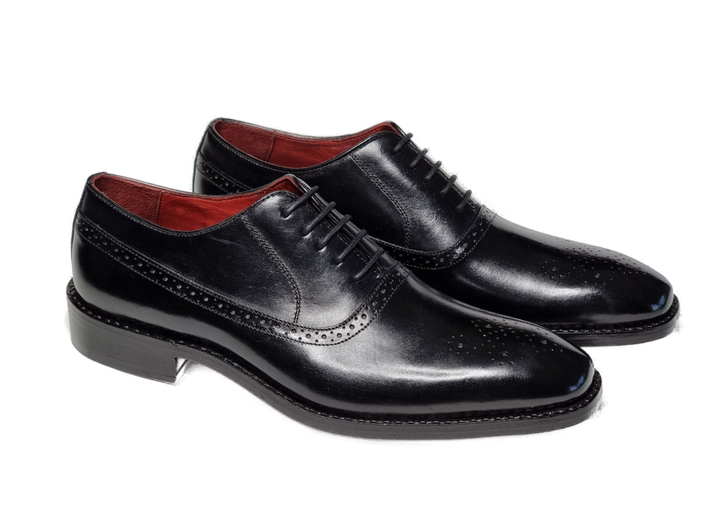 100% Hand Crafted Black shiny brogue detailing Oxford shoes