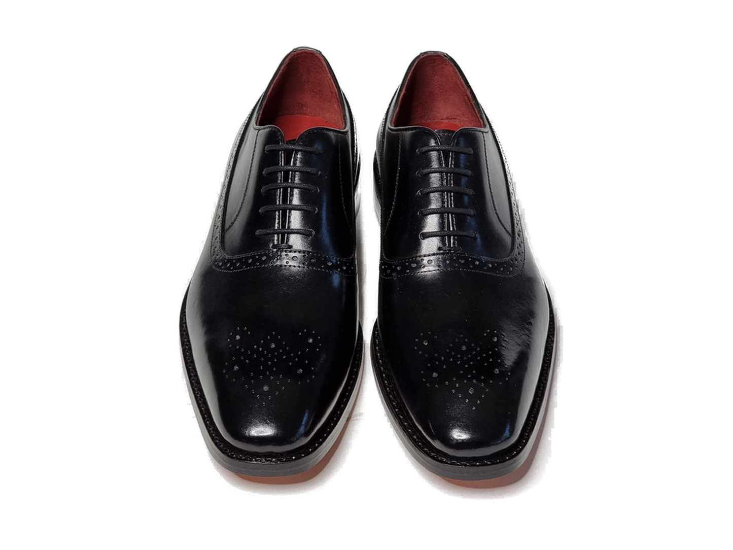 100% Hand Crafted Black shiny brogue detailing Oxford shoes