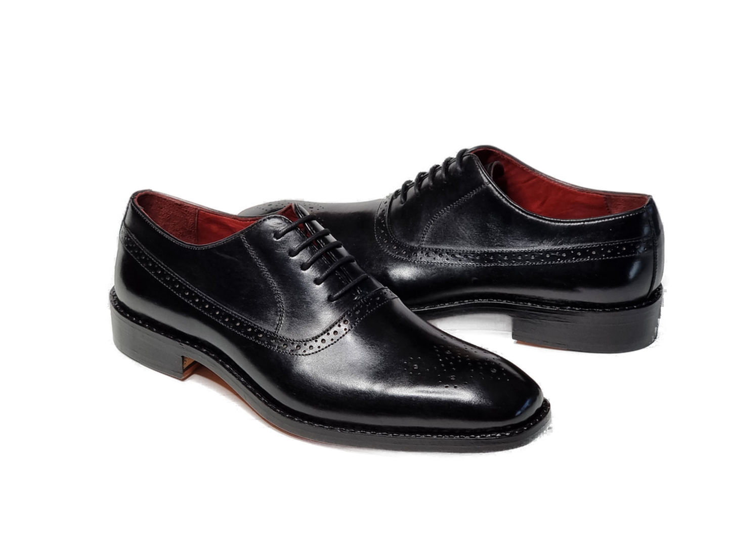 100% Hand Crafted Black shiny brogue detailing Oxford shoes