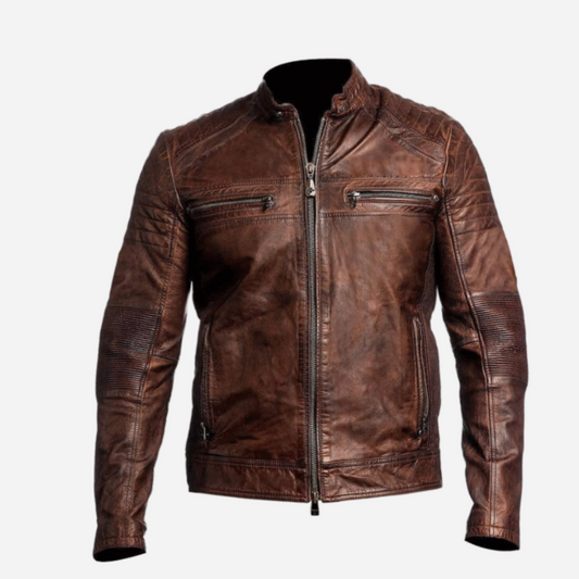 Louis Denis Genuine Brown Leather Biker Jacket For Men