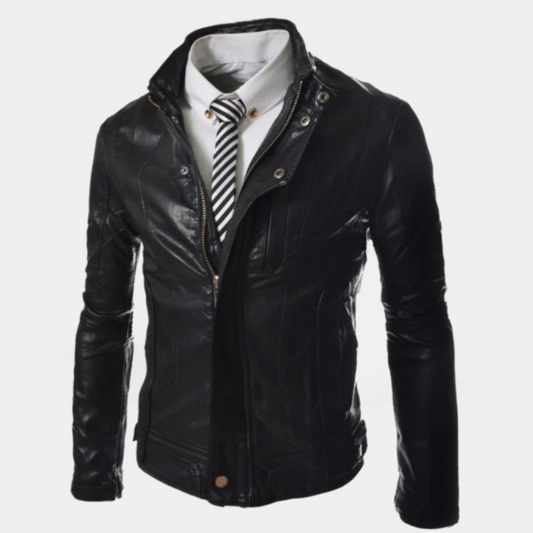 Genuine Leather In Black Slim Fit Jacket