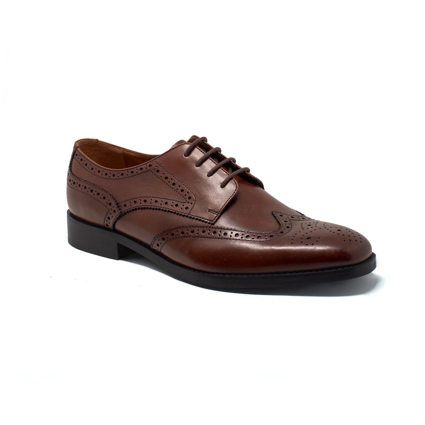 Brown Leather Derby Shoes With Brogue Detailing