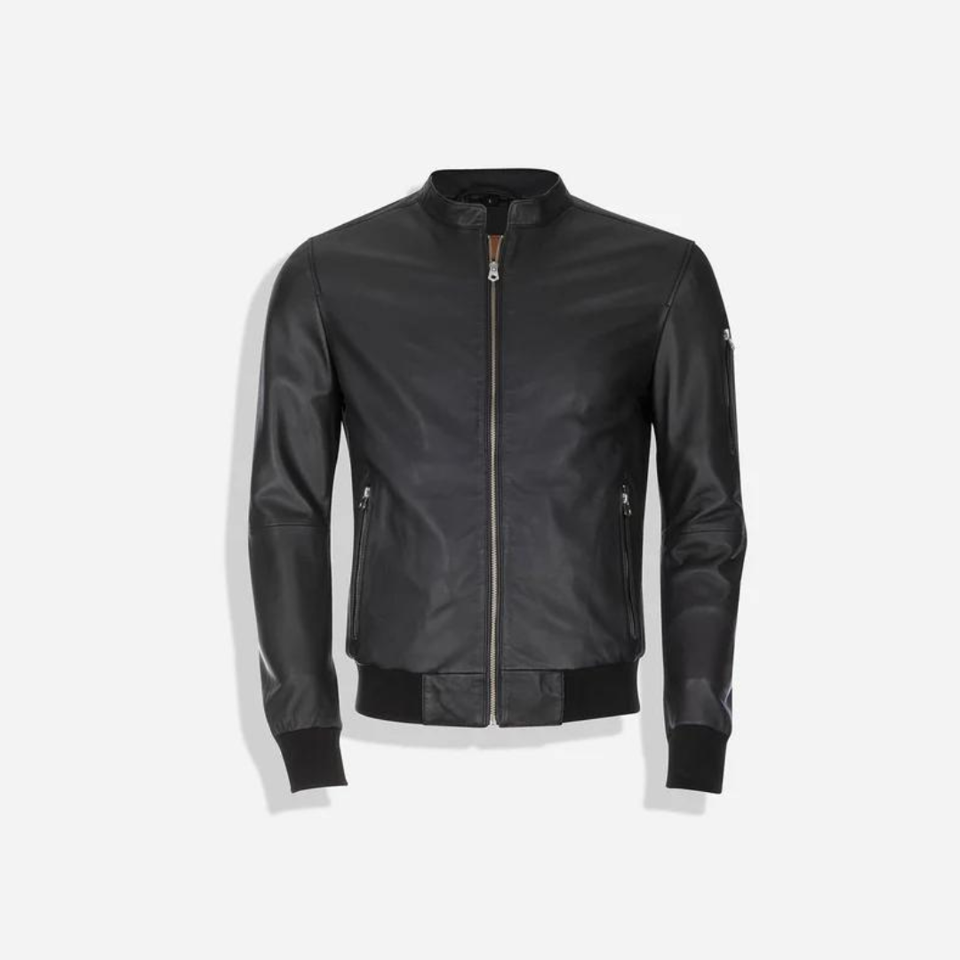 Louis Denis  Leather Black Bomber Jacket,