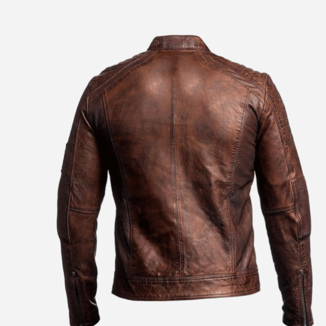 Louis Denis Genuine Brown Leather Biker Jacket For Men