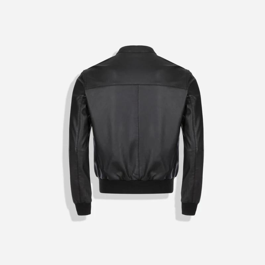 Louis Denis  Leather Black Bomber Jacket,