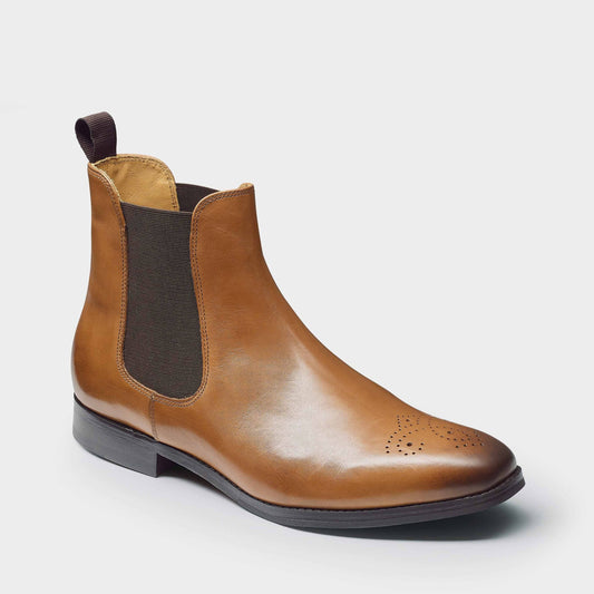 Louis Denis 100% Handmade Genuine Tan Leather Brogue Chelsea Boots