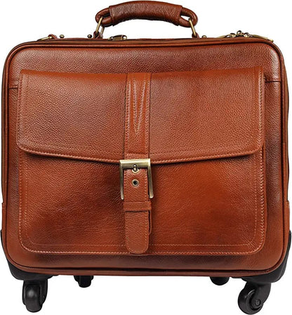 Louis Denis - 18 Inch Tan leather Roller Case 4 Wheels