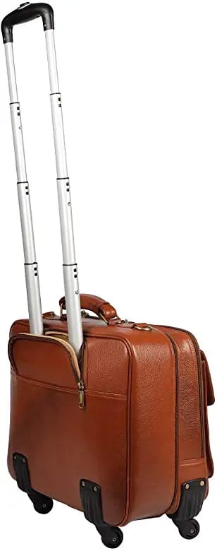 Louis Denis - 18 Inch Tan leather Roller Case 4 Wheels